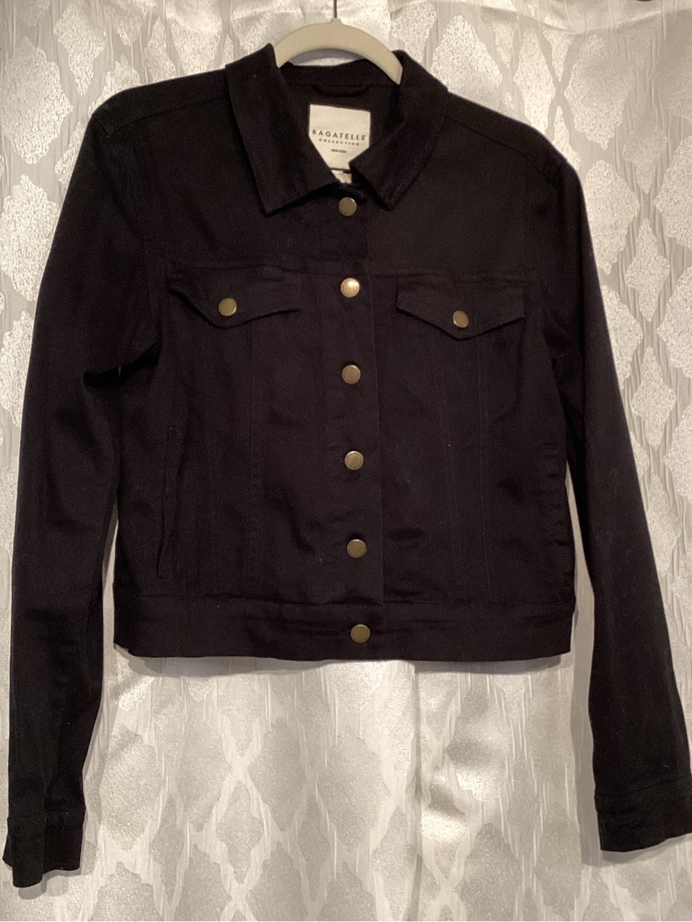 Bagatelle Black Denim Trucker Jacket with Brass Buttons
